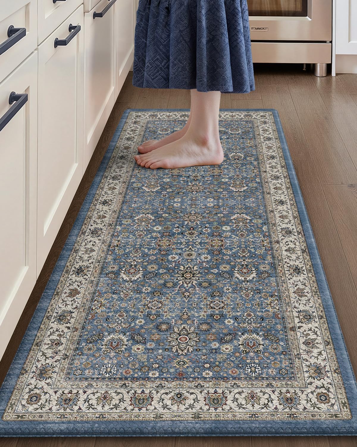 Color&Geometry Kitchen Floor Mat 24x59 Faded Vintage Anti Fatigue, Blue