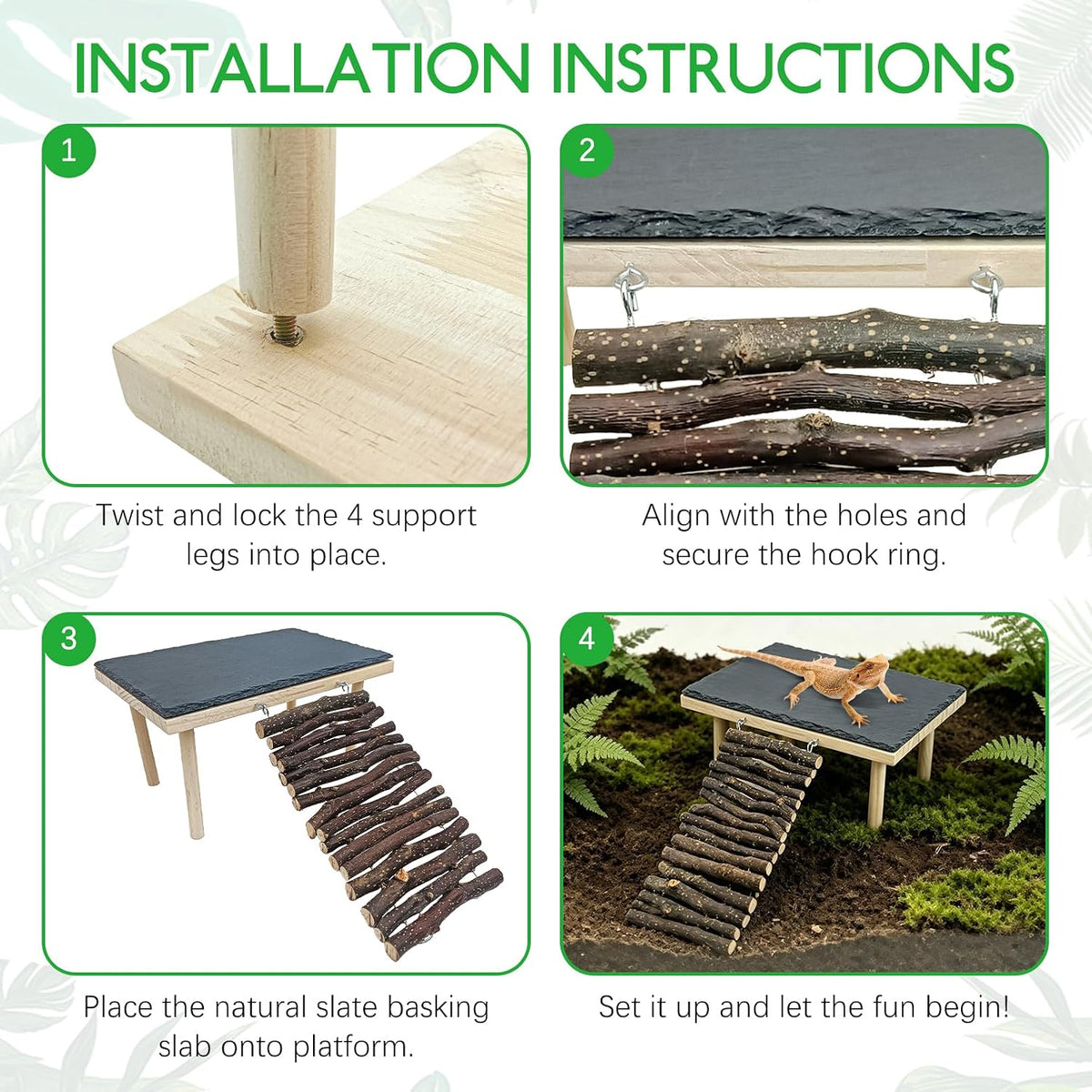 BNOSDM Basking Rock Platform with Climbing Ramp Reptiles Hideout Bearded Dragon Hide Cave Reptile Tank Accessories Suit for Tortoise, Lizard, Toad, Gecko (Large)