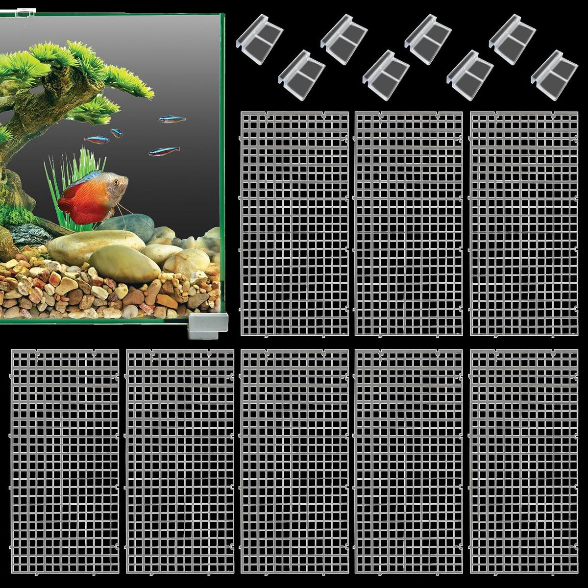 Hamiledyi Plastic Aquarium Divider with Clips Grid Panel Aquarium Lid Hood Fish Tank Divider Filter Bottom Isolation Pane Separator for Mixed Breeding(8 PCS,White)
