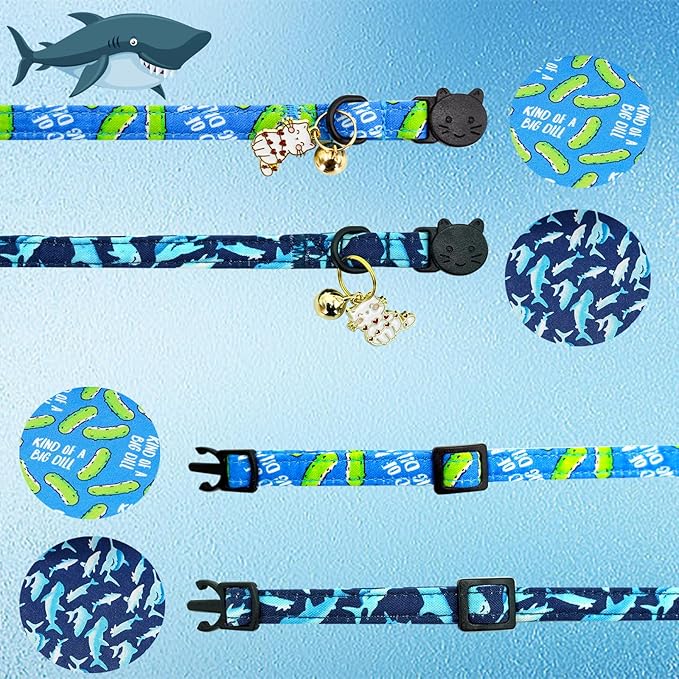 Elegant little tail 2 Pack Cat Collar-Shark Print Cotton Breakaway Cat Collars - Image 3