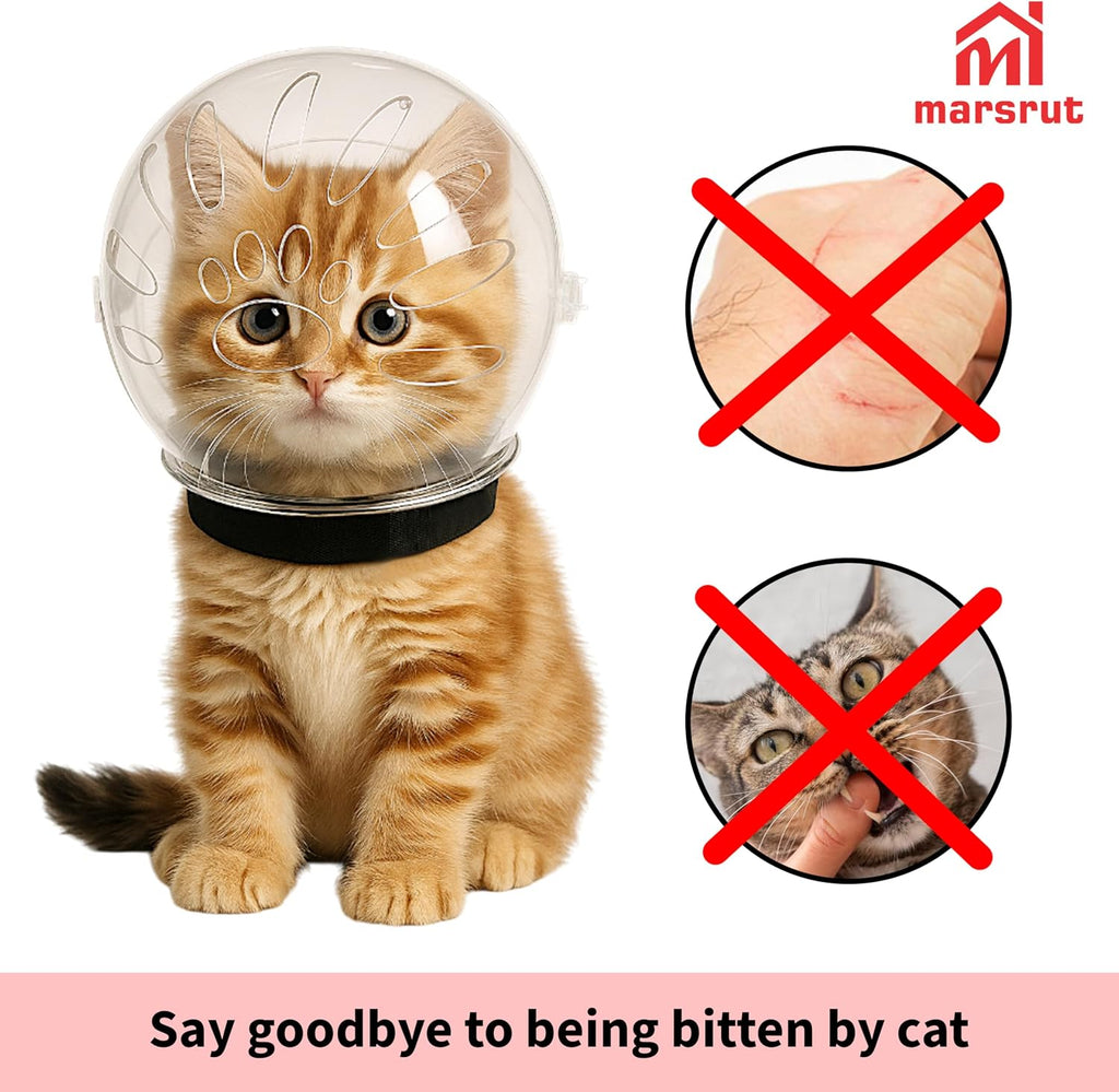 Cat Transparent Muzzle for Grooming, Bathing, Nail Trimming Shaving, Pet Anti-bite Astronaut Helmet, Help for Aggressive Kitten, Anti-Lick, Biting, Chewing, Breathable & Adjustable Ball Mask