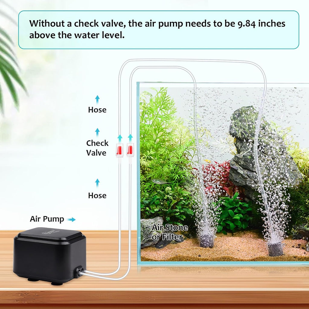 hygger Quiet <30dB Aquarium Air Pump, Adjustable Low Decibel Oxygen Fish Tank Pump 2 Air Outlets Ultra Silent Powerful Aerator Pump with Accessories Max 80GPH/160GPH/255GPH(3.5W,Up to 120Gallon)