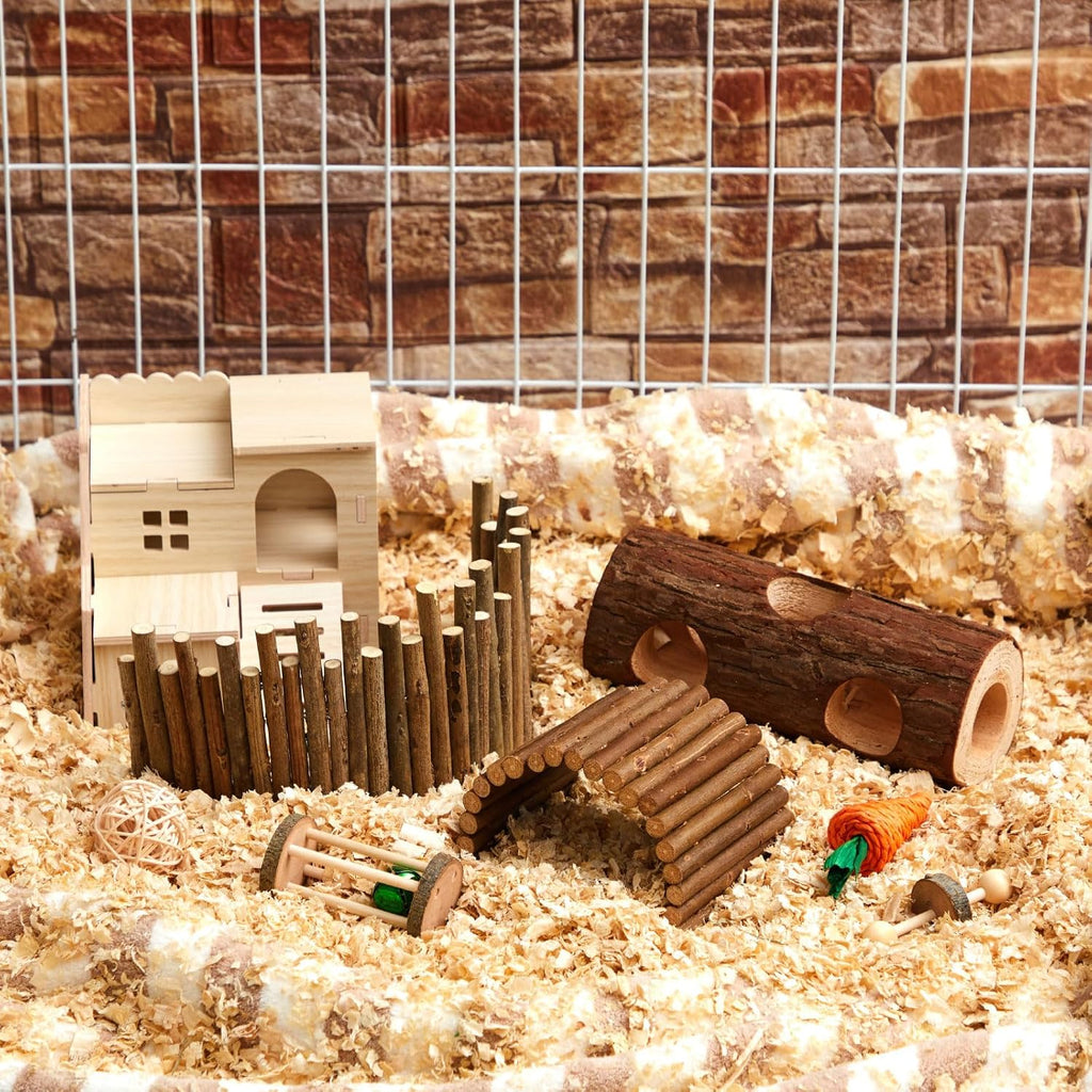 19 Pcs Hamster Cage Accessories Chew Toys Set, Luxury Villa