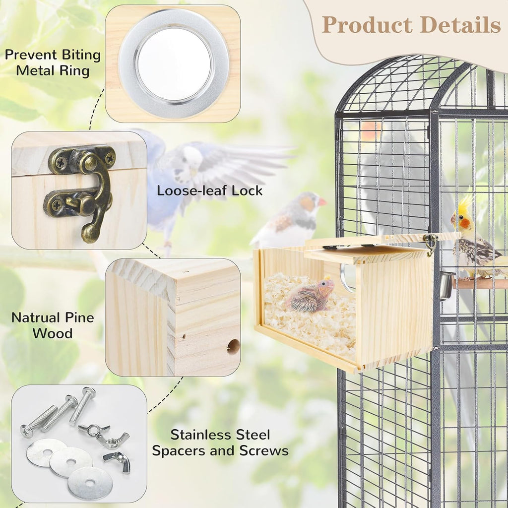 Parrot Nesting Box Cockatiel Nesting Box Bird Breeding Box House Handcrafted Wooden Acrylic Transparent Bird Box with Detachable Wooden Board for Parakeets Cockatiel Budgie Conure Parrot L