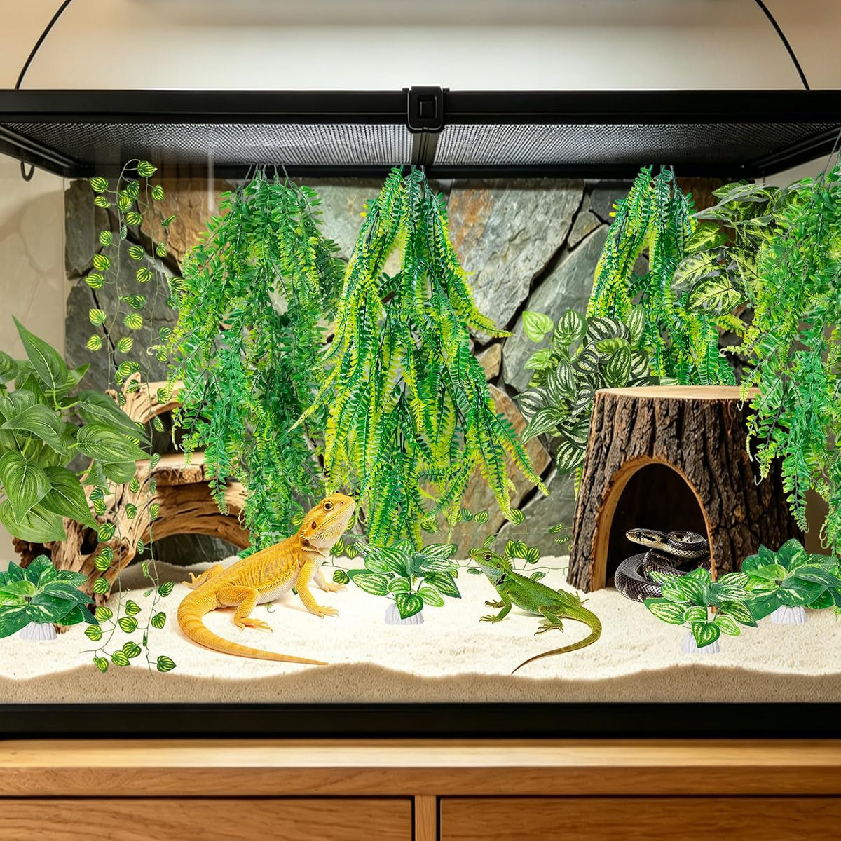 CousDUoBe 13Pcs Reptile Plants for Bearded Dragon Tank Accessories