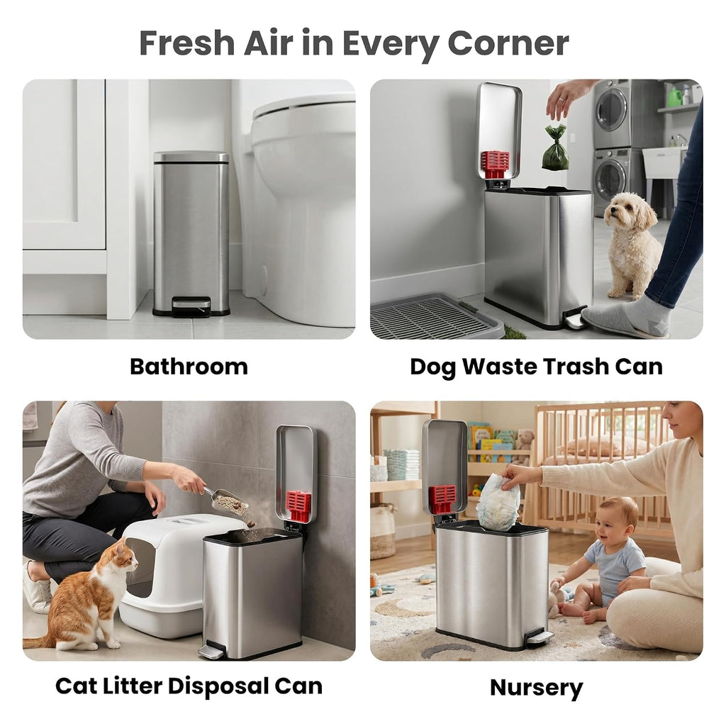 iTouchless 3 Gallon Cat Litter Waste Bin with AbsorbX Odor Filter, Use Any Bag, No Special Refills, Pet Waste Receptacle, Step Pedal Soft Close Metal Garbage Bin, Litter Box Sidekick, Stainless Steel