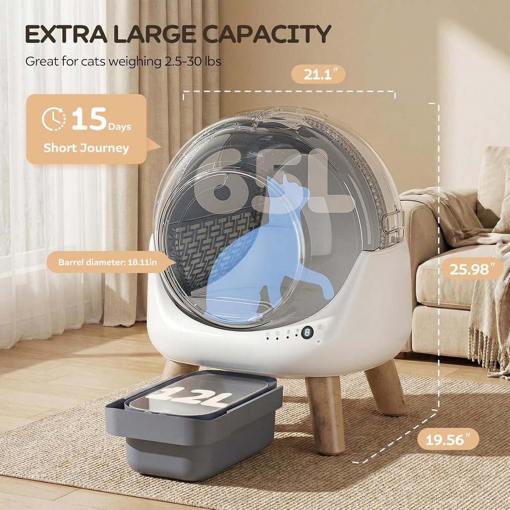 Self Cleaning Litter Box for Multiple Cats, Smart APP Control with Safety Sensors, 15-Day Odor Control, Extra Large Waste Bin, Ultra Quiet Automatic Cat Litter Box, White