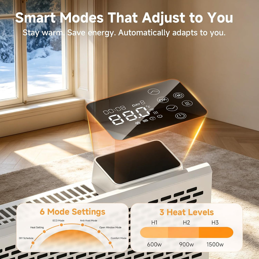 Pasapair 1500W Mica Panel Space Heater, WiFi App & Alexa, Wall or Floor