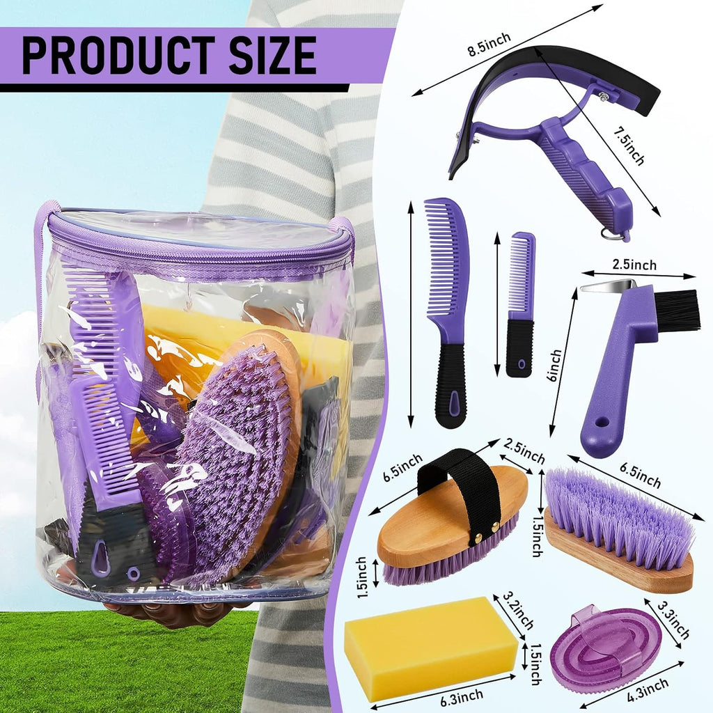 Cunhill 9 Pcs Horse Grooming Kit Tack Room Supplies, Cute, Purple