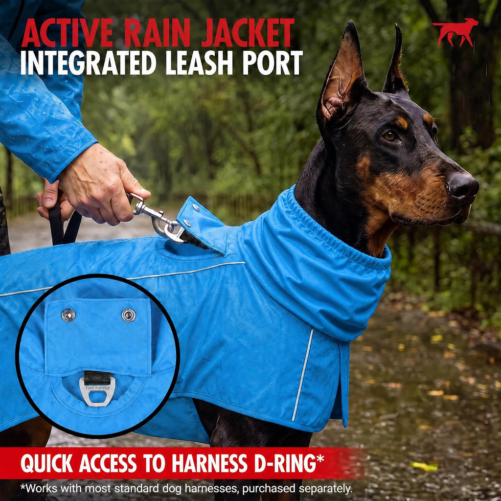 Tuff Pupper Waterproof Dog Raincoat | Full-Body Windproof Rain Jacket for Dogs | Reflective Strips | Breathable Mesh Lining | Adjustable Fit | Leash Port | Small Medium Large XL XXL Dogs (Blue, XXS)