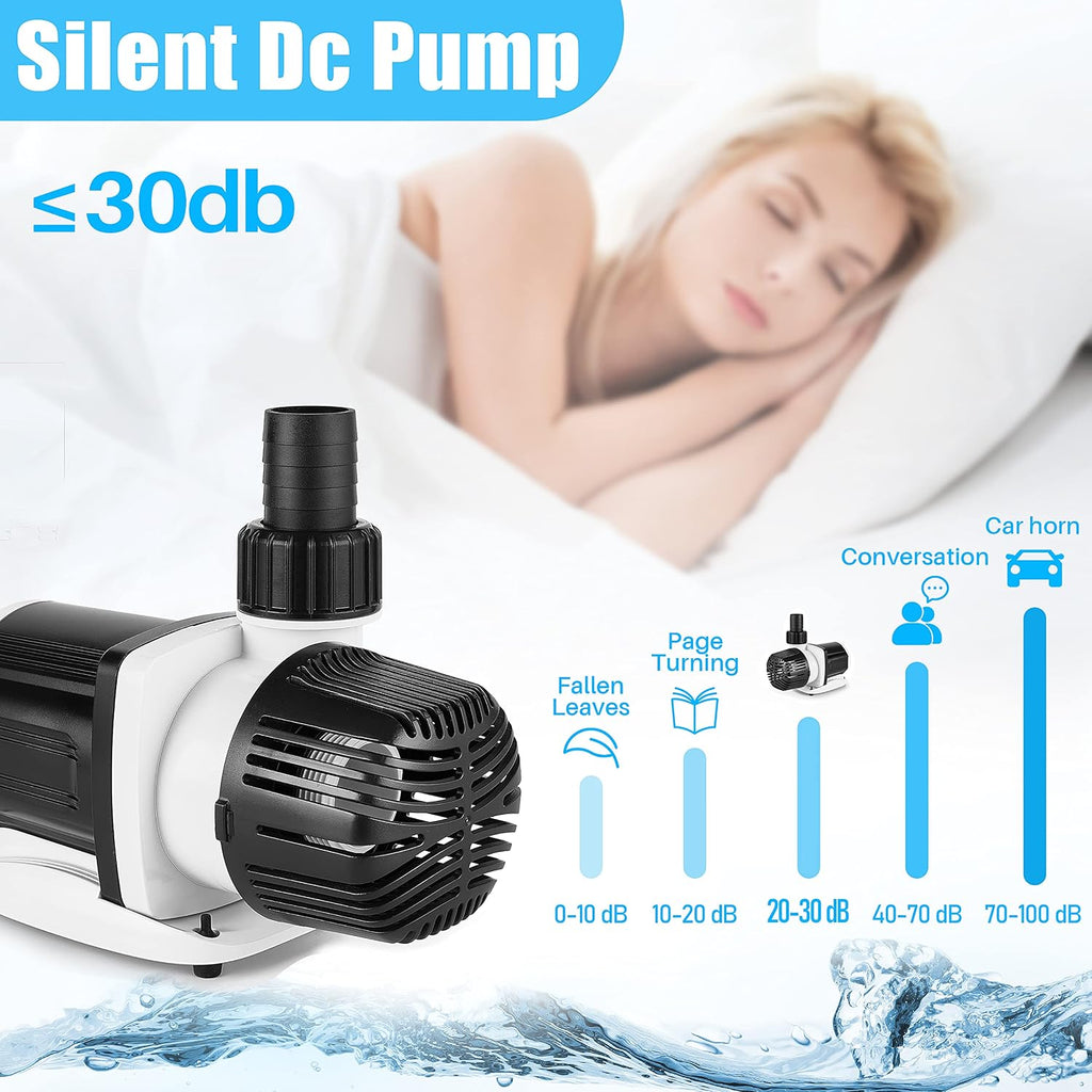Orlushy Silent Swirl Controllable DC Aquarium Pump with Wave Function/Mode and sine Ultra Quiet Controller for Salt/Freshwater Coral Reef Fish Tank Sump Circulation