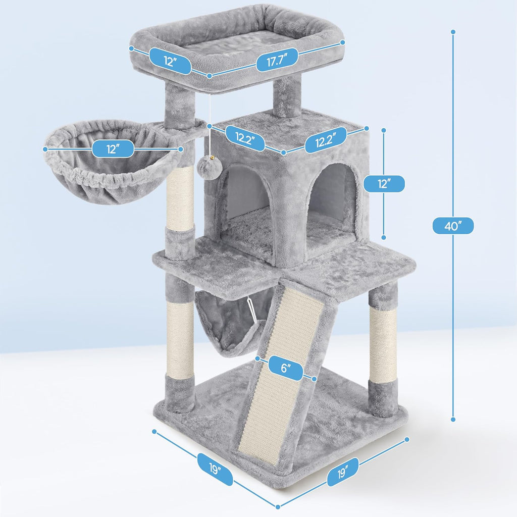 Yaheetech 40in Cat Tree for Indoor Large Cats with Large Top Perch