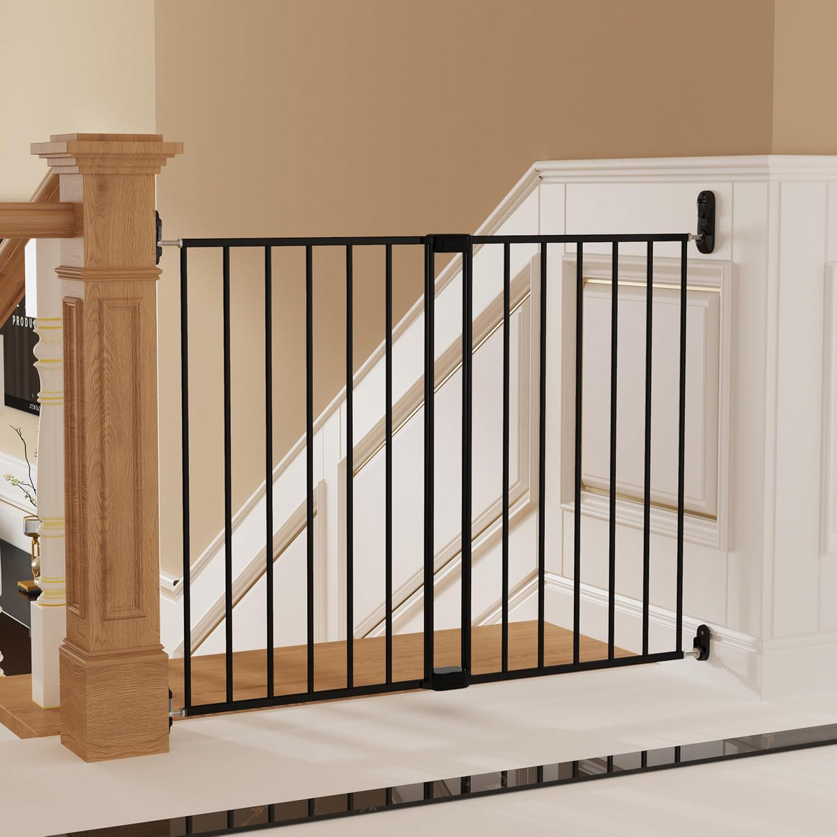 Adjustable Baby Safety Swing Gate, Hardware-Mounted Metal Gate for Stairs and Doorways, Secure Latch for Kids and Pets (Black, 24"-40.5" W x 28.75" H)