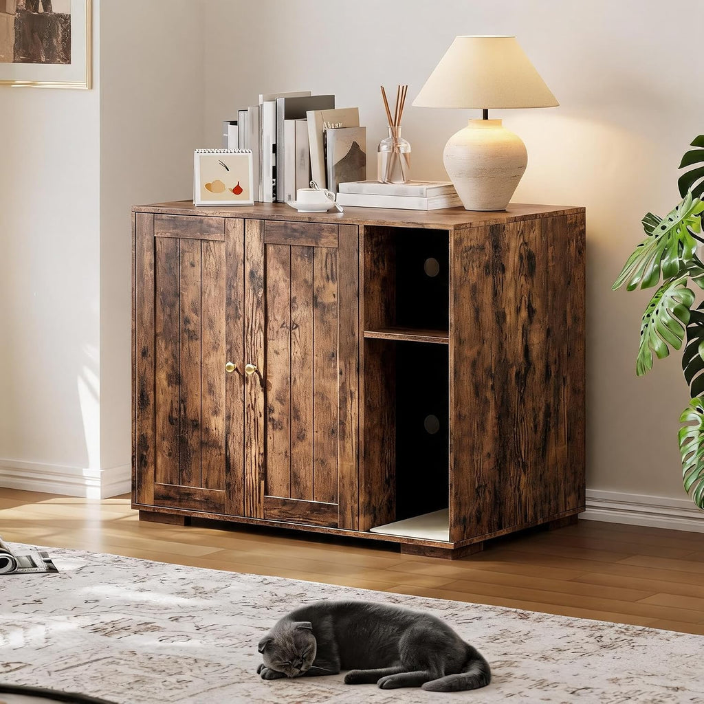 Litter Box Cabinet, Self Cleaning Litter Box Enclosure with Power Outlet