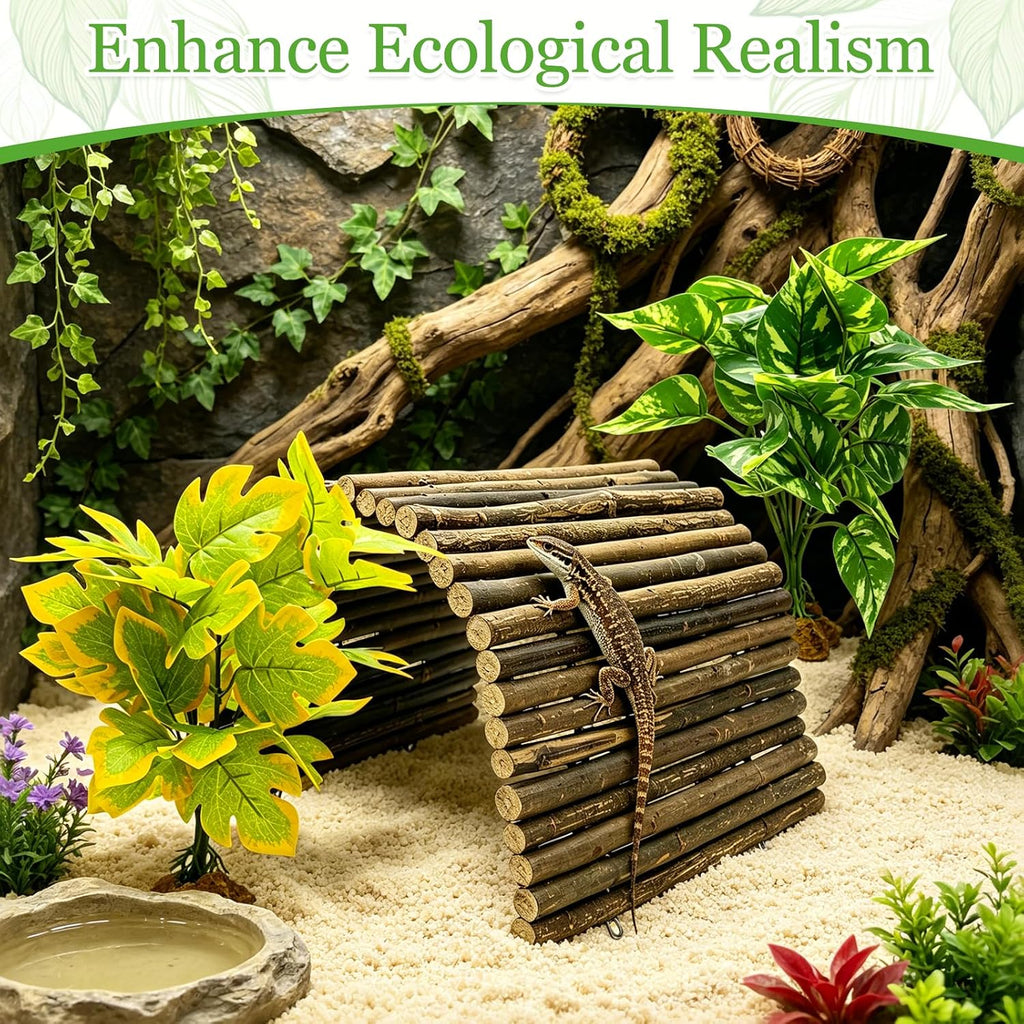 Reptile Hideout Bearded Dragon Bendable Bridge with Green Plants
