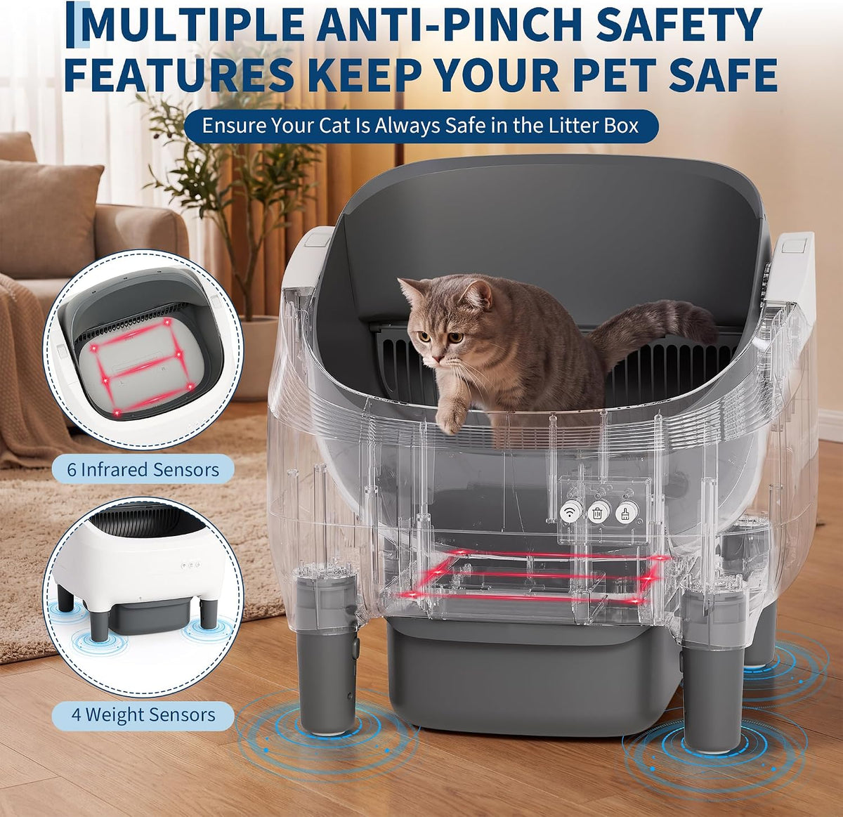Automatic Self Cleaning Cat Litter Box for Multiple Cats Large Capacity