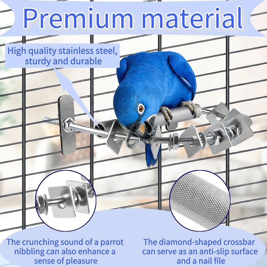 8.3 * 7.3In Parrot Chewing Toy, Long-Lasting Stainless Steel Bird Perch with Durable Chew Parts for Large Birds, Cockatiels, Macaws, African Greys, for Cage Use