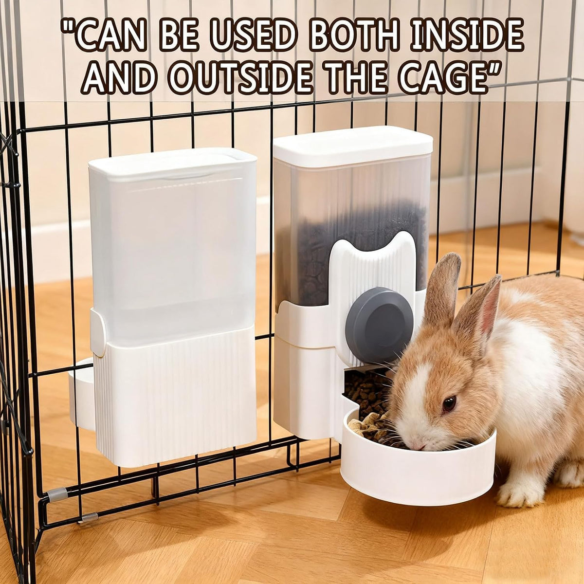 kathson Rabbit Feeder,Bunny Water Bottle Dispenser,Pet Cage Food Bowl,Grey