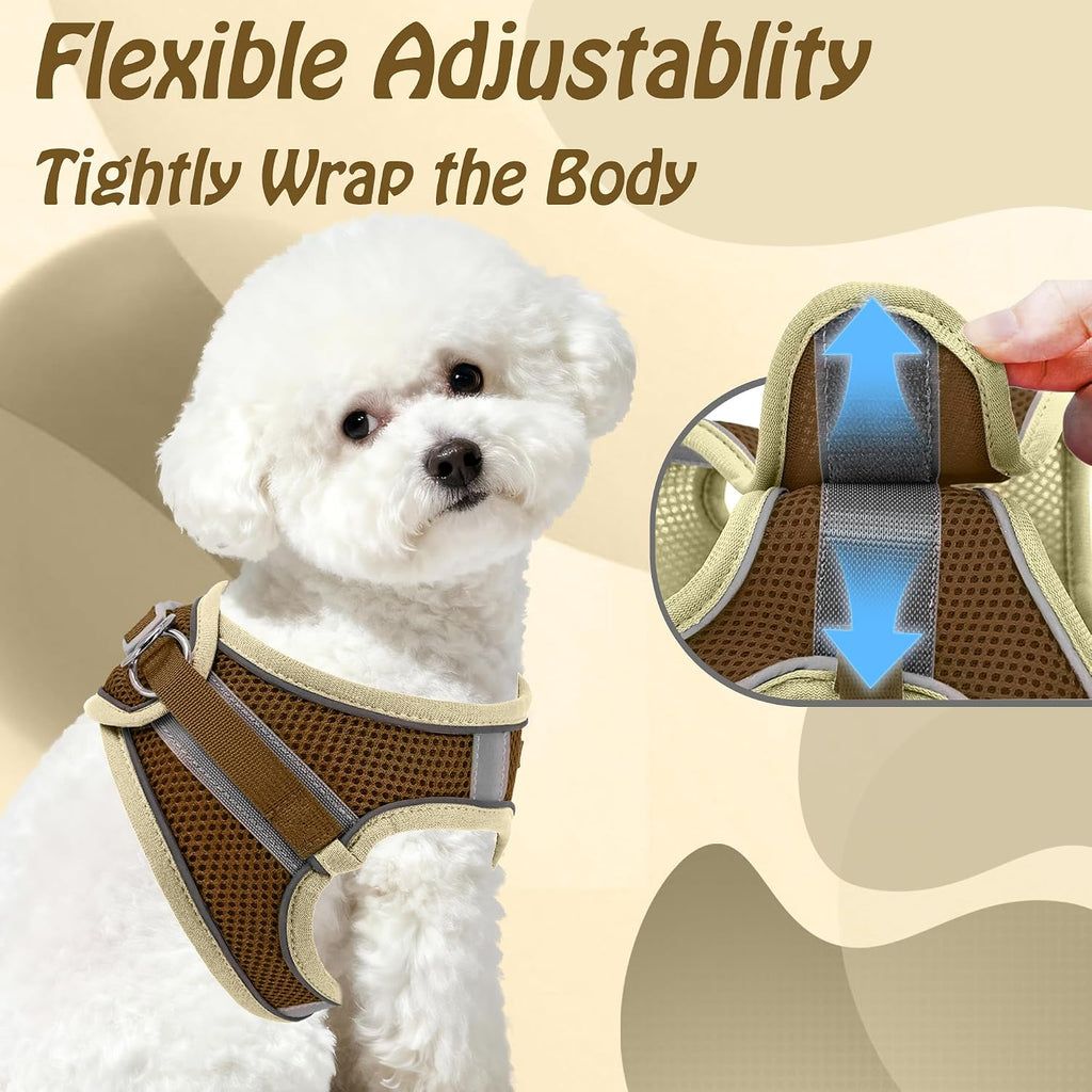 AIITLE Small Dog Harness and Leash Set, Step-in Puppy Pet Vest, Beige S