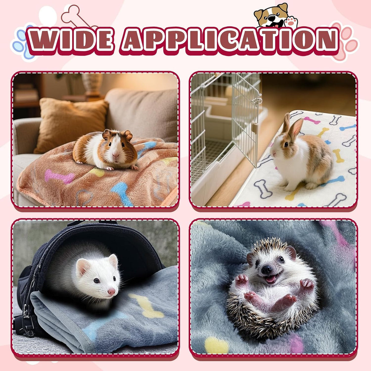YedsIntu 6 Pcs Washable Guinea Pig Blankets Absorbent Small Animal Fleece Bedding Cage Liners Reusable Pet Pee Pad Sleep Mat Pad Cover for Hamster Ferret Rabbit Chinchilla Hedgehog (Grey, 16" x 24")