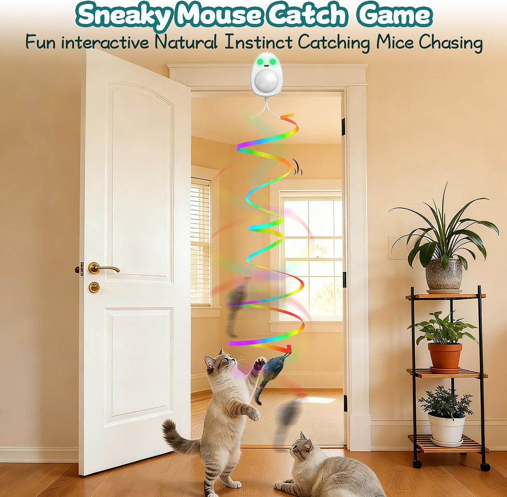 Interactive Cat Toys for Indoor Cats,Electric Flying Bird & Mouse Wand Teaser, Automatic Hanging Door Frame Chase/Hunt/Exercise Stimulate String Cat Toy for Bored Indoor Adult & Kitten