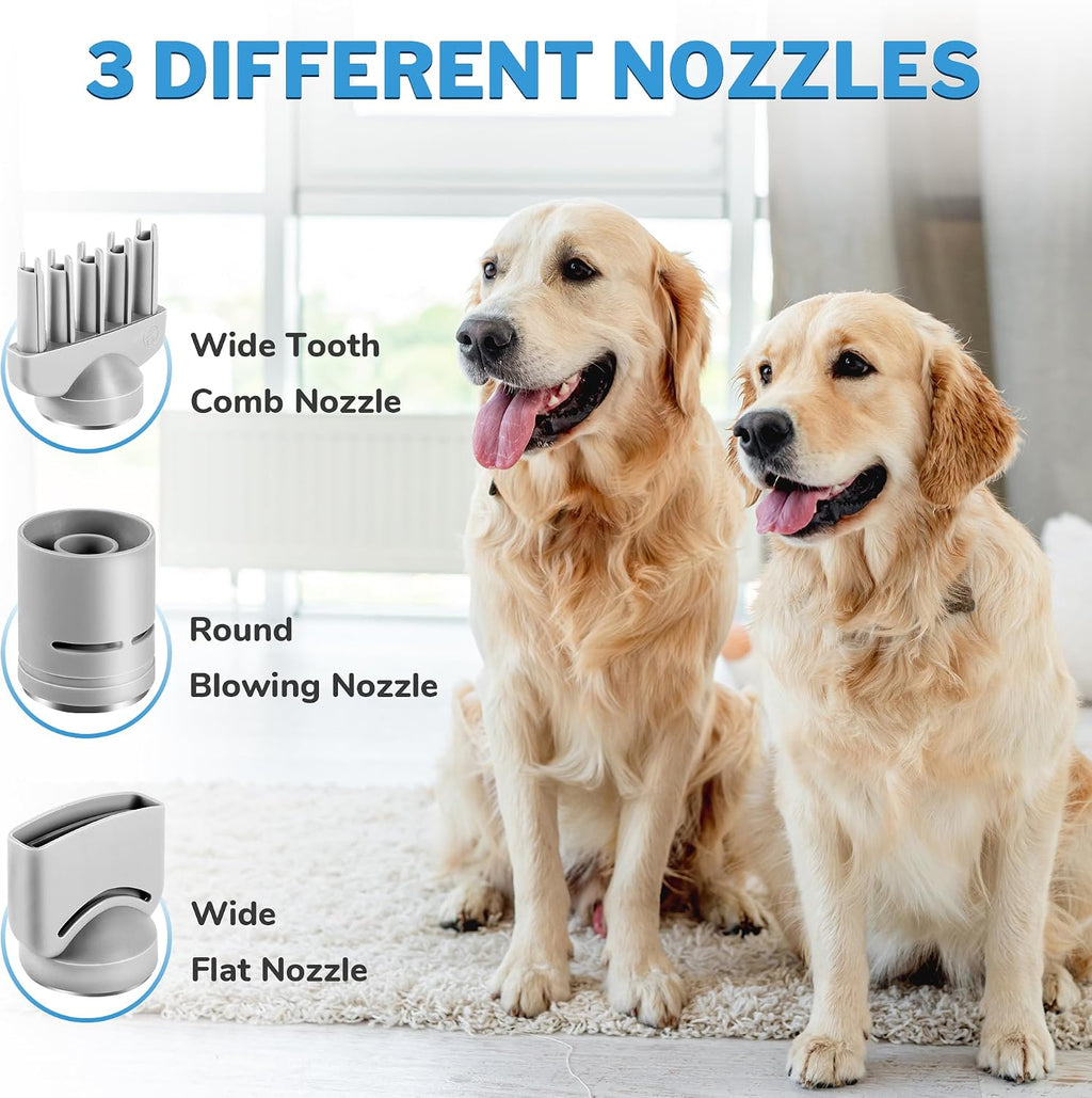 Lightweight Portable Dog Dryer for Small Medium Large Dogs Grooming Hair Dryer with Low Noise High-Speed Brushless Motor Pet Water Blower with 3 Nozzles for Household Travel Camping