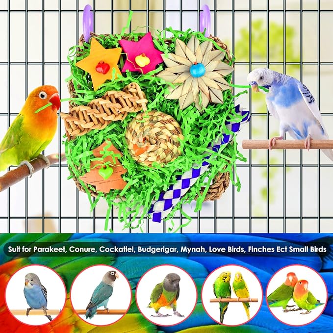 KATUMO Bird Toys, Parakeet Grass Mat Toys Parrot Foraging Shredding - Image 6