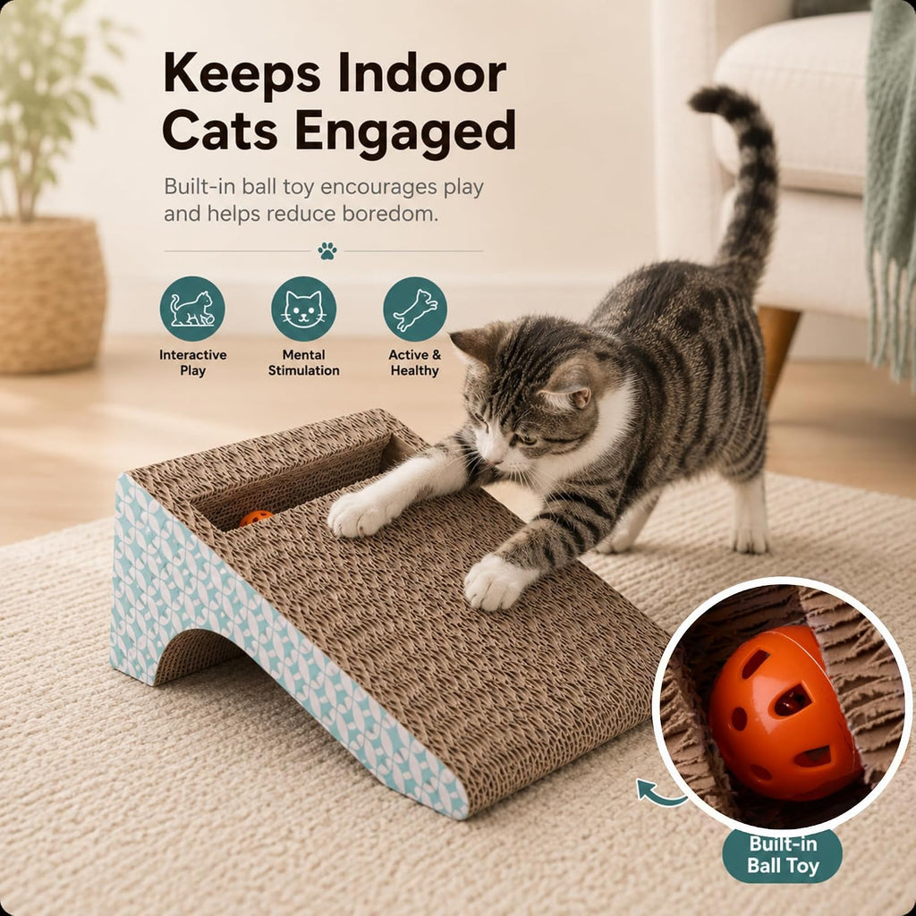 PrimePets Cardboard Cat Scratcher Ramp with Ball, 2 Sizes Cat Scratch Pads