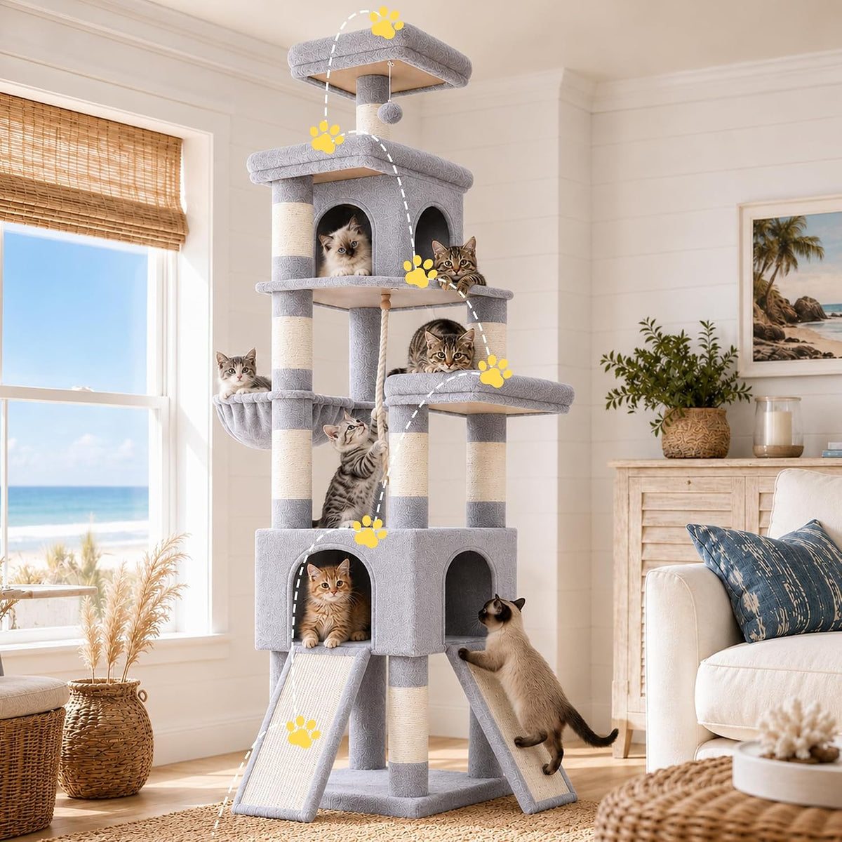 Hey-brother Cat Tree Tower, Extra Tall Multi-Level Corner Design, MPJ087W