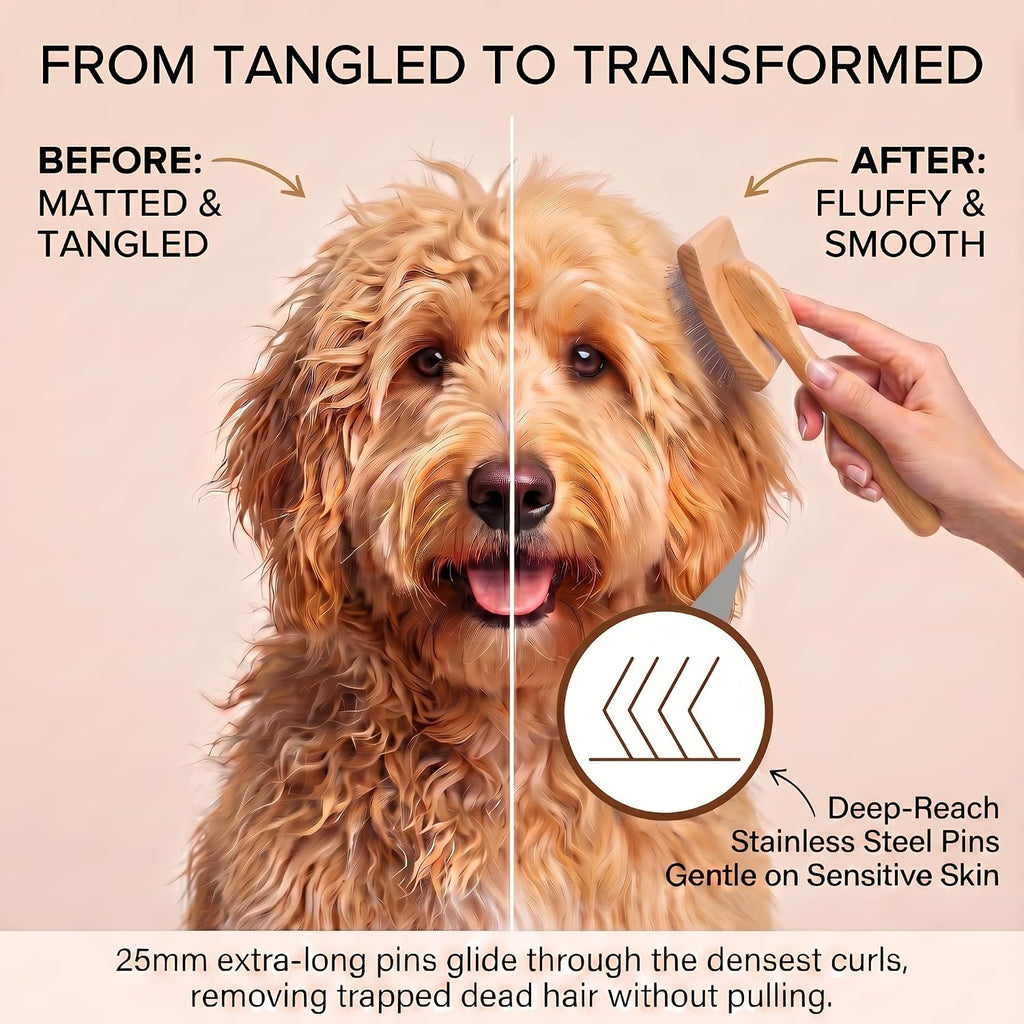Long Pin Slicker Brush Set for Doodles, Poodles & Long Haired Dogs