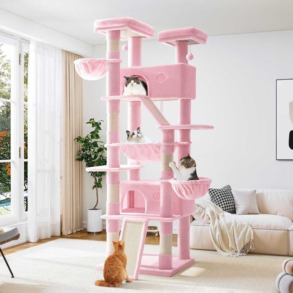 Allewie 81 Inches Tall Cat Tree/Multi-Level Large Climbing Tree House and Towers for Big Feline/Condo and Hammock/Scratching Post/Wide Base/Dark Grey