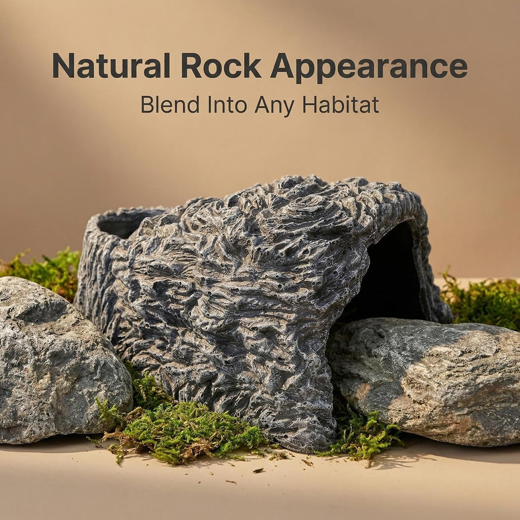Extra Large Reptile Hideouts Cave, Resin Tortoise Hide Cave, Rock Basking Habitat Decor for Bearded Dragon, Leopard Gecko, Snake, Turtle, Lizard, Frog, Terrarium Aquarium Hideout(Large Size)