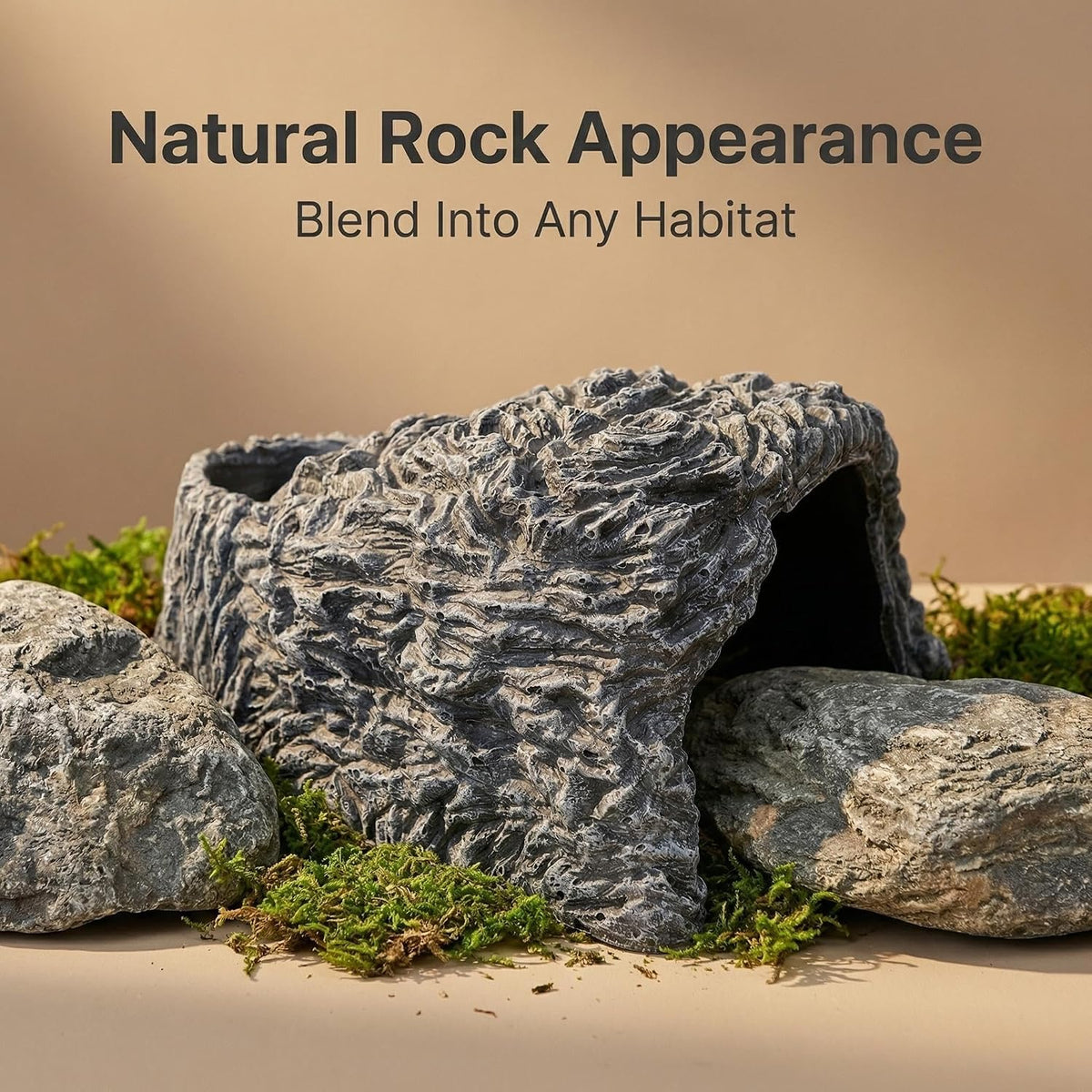 Extra Large Reptile Hideouts Cave, Resin Tortoise Hide Cave, Rock Basking Habitat Decor for Bearded Dragon, Leopard Gecko, Snake, Turtle, Lizard, Frog, Terrarium Aquarium Hideout(Large Size)