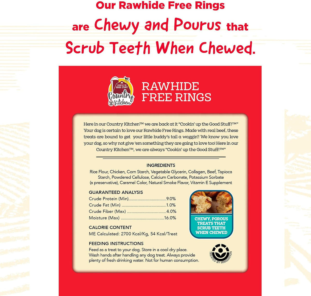 Country Kitchen Rawhide Free, Beef Rings Dog Chews, 21 Count