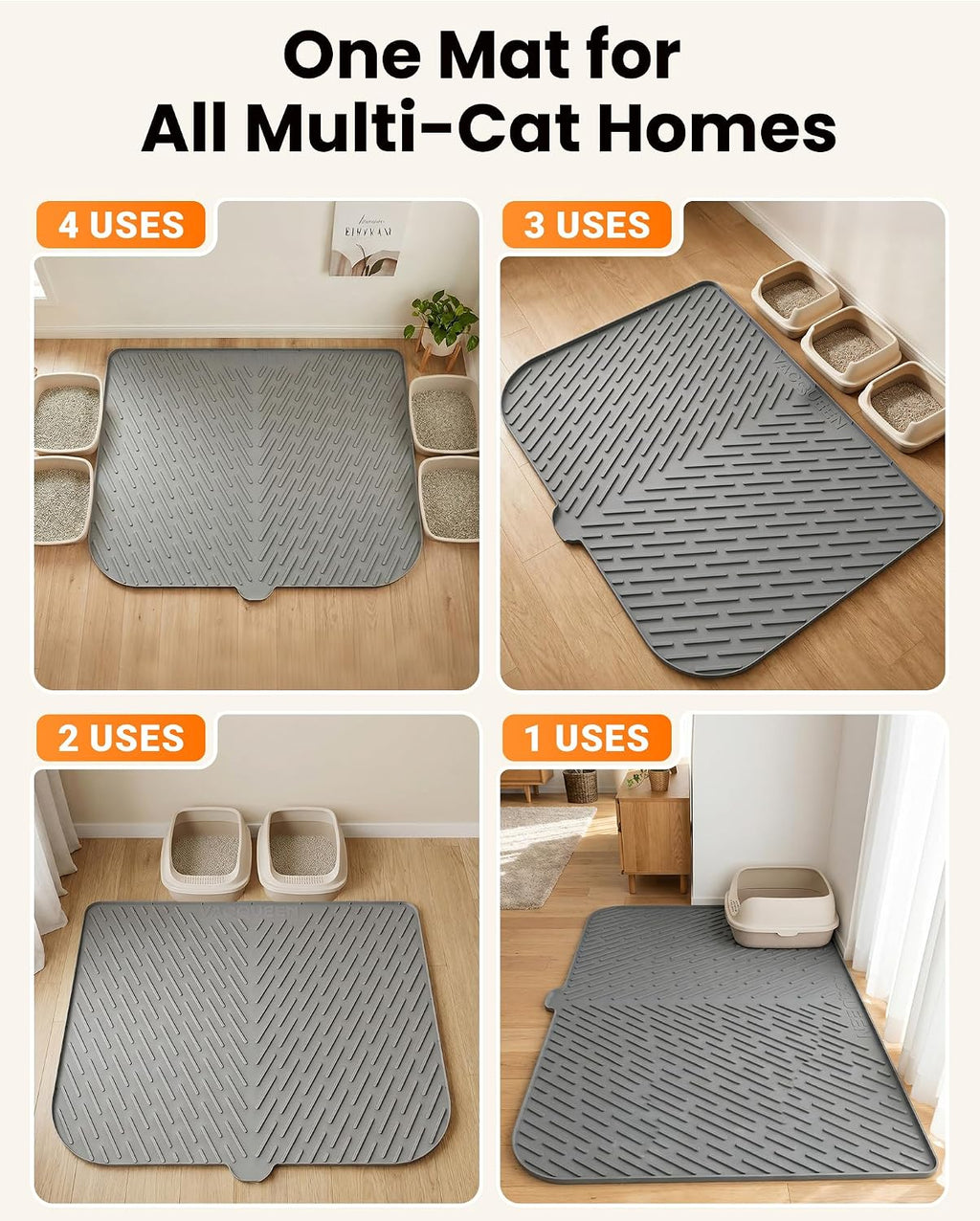Cat Litter Mat, 47"x37" Extra Large Litter Box Mat, Silicone Mat, Gray