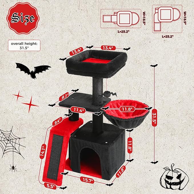 PETEPELA Gothic Cat Tree Tower for Indoor Cats, 31.5'' Small Cat Tower Condo - Image 3