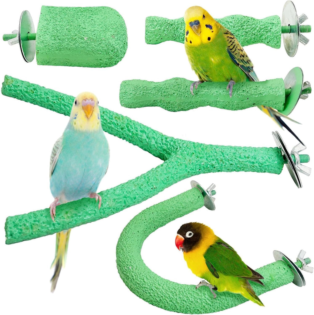 PINVNBY 5 Pack Bird Perch Resin Bird Beak Grinding Stone Parrot Cage Stand Platform Foot Claws Trimmer Chew Toy Cage Accessories for Budgie Cockatiel Conure Lovebird Finch (Pink)