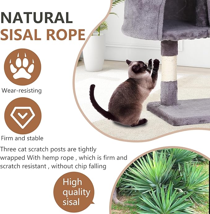 FDW | 36" Cat Tree Tower | Light Gray | Multi-Level Indoor Activity Center - Image 3