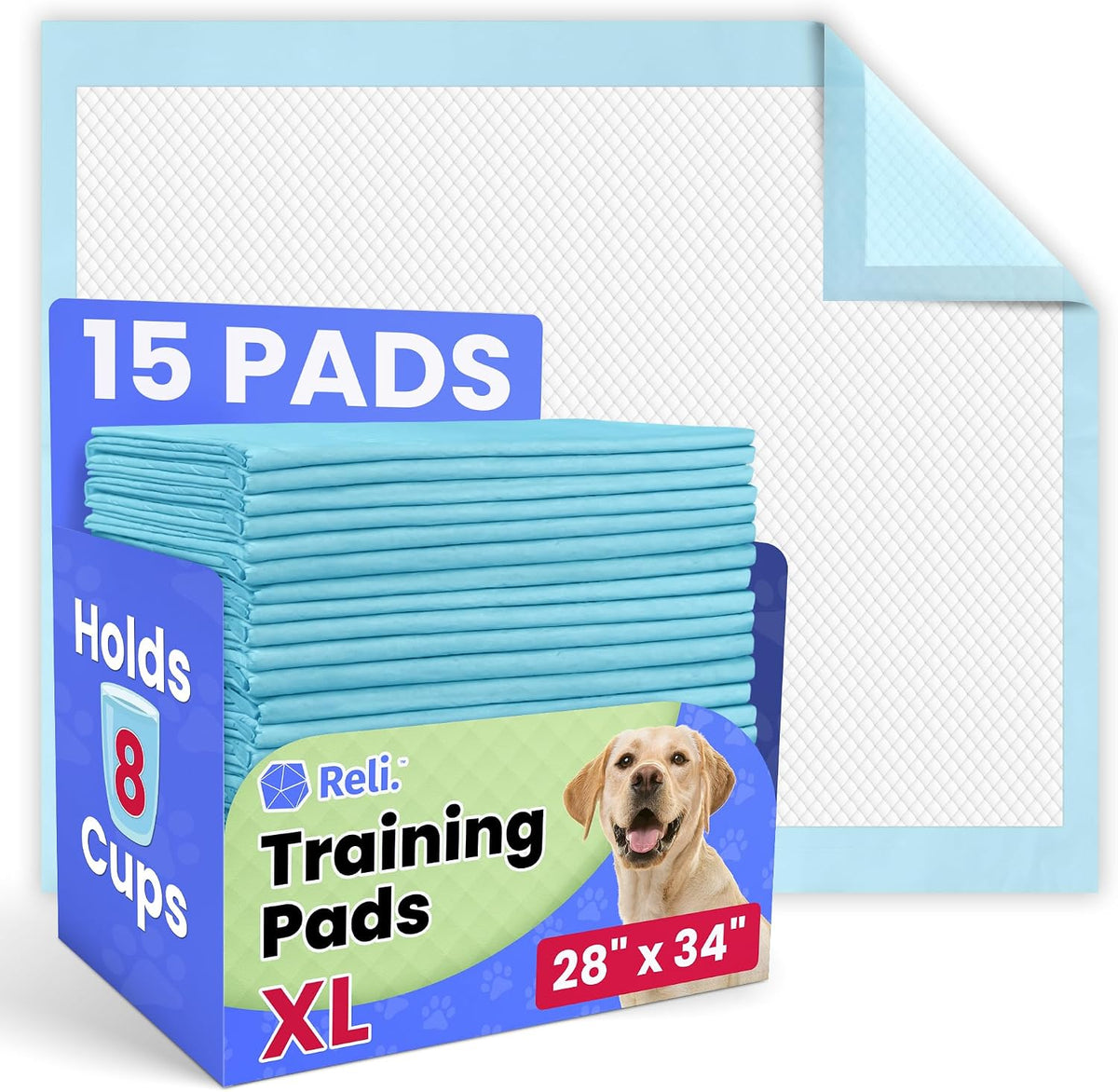 Reli. Puppy Potty Pads XL 15 Pack | Leak-Proof Dog Training
