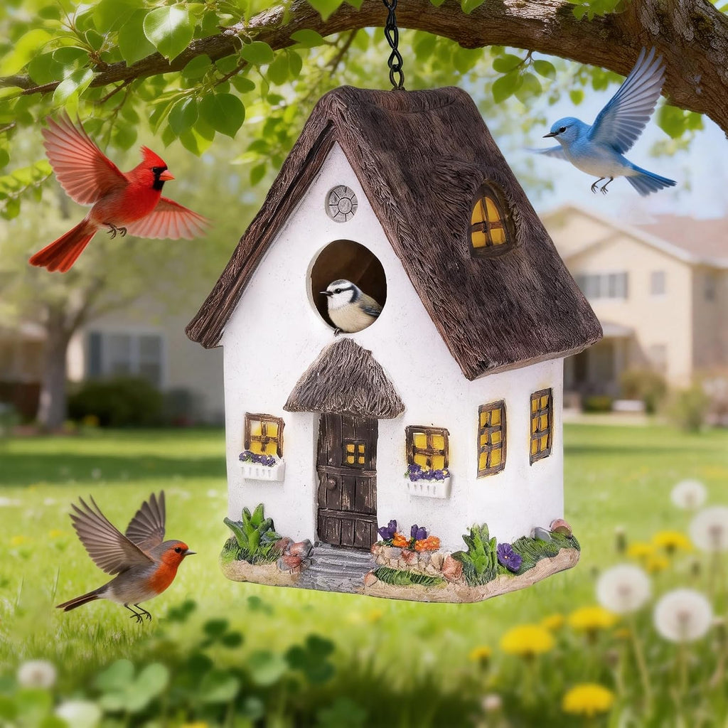 Bird House for Outside, Resin Decorative Birdhouses for Outdoors for Bluebird Finch Cardinals, Bird Nesting Garden, Patio, Yard, Best Birthday Day Gift for Bird Lover Mom