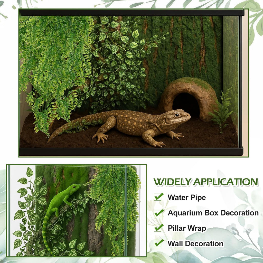 Suncalla Reptile Plants for Terrarium Bearded Dragon Includes Moss Bark Hanging Plant Vines Artificial Leaves Flexible Vines Jungle Climbing Branch for Leopard Gecko Tank Decor