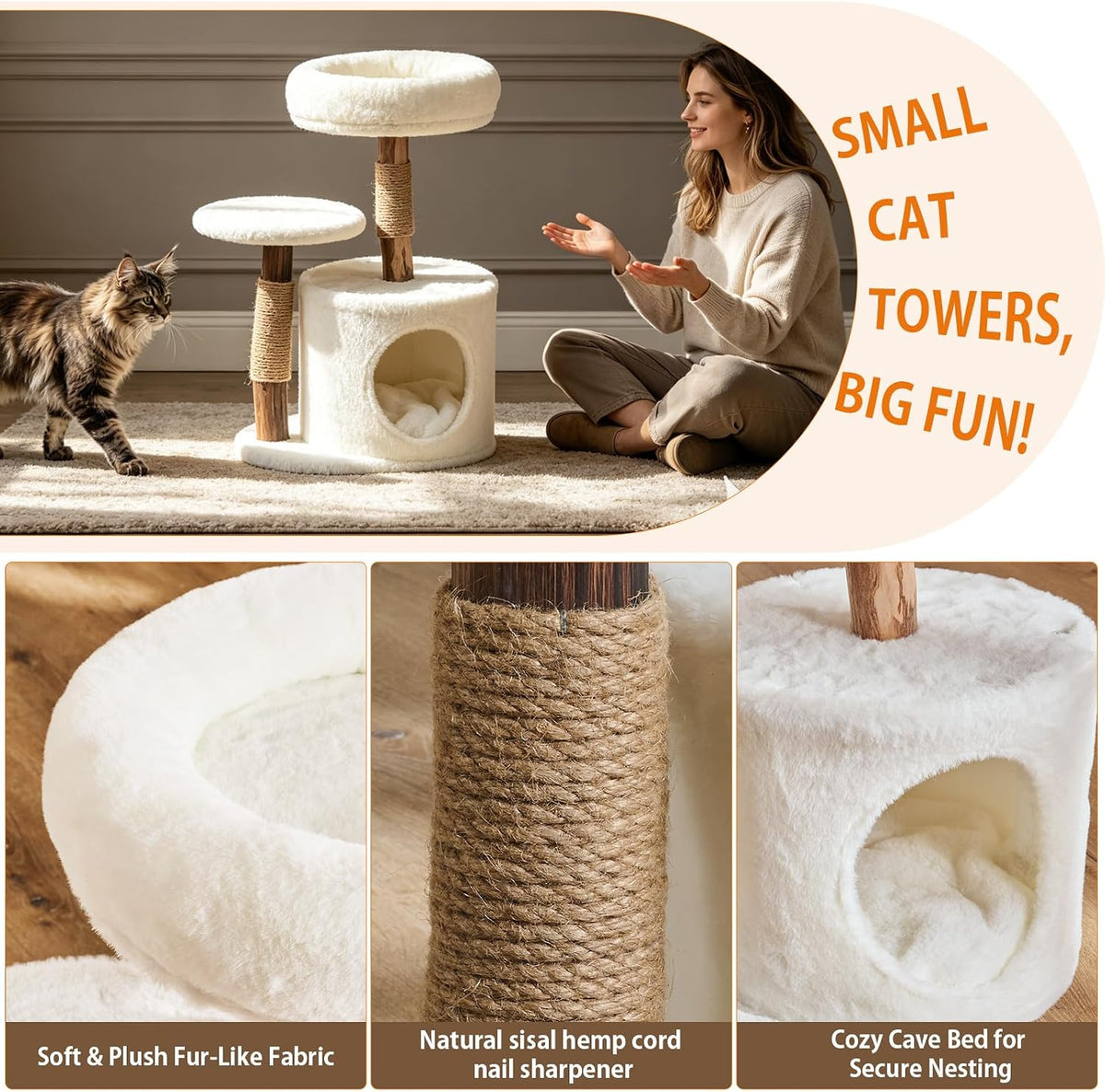 YOCAN 25" Tall Mini Cat Tree with Scratching Post for Small Cats, 2-Tier