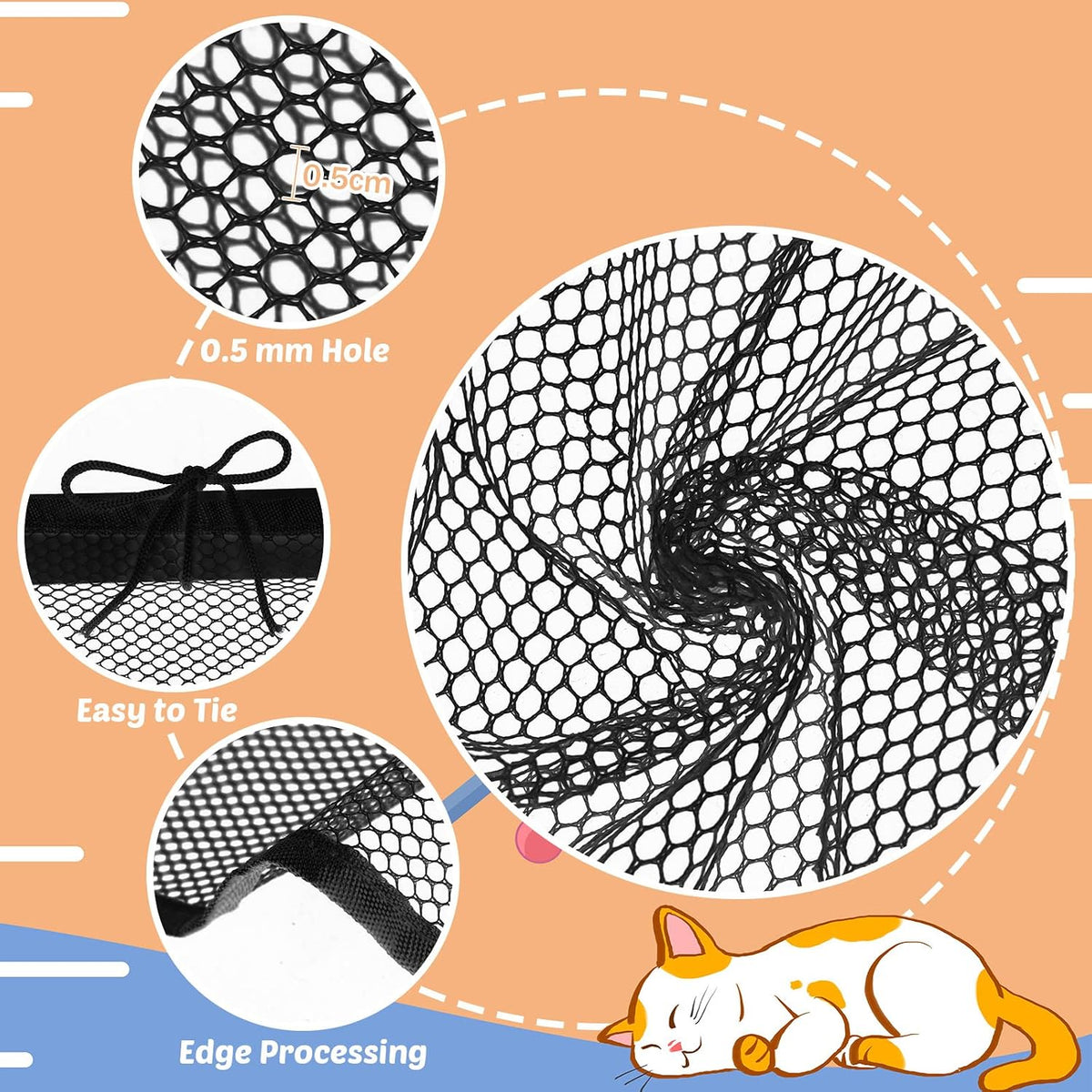 Shappy Balcony Screen for Pets Cat Netting 16.5 ft x 2.5 ft, 56 Pcs, Black