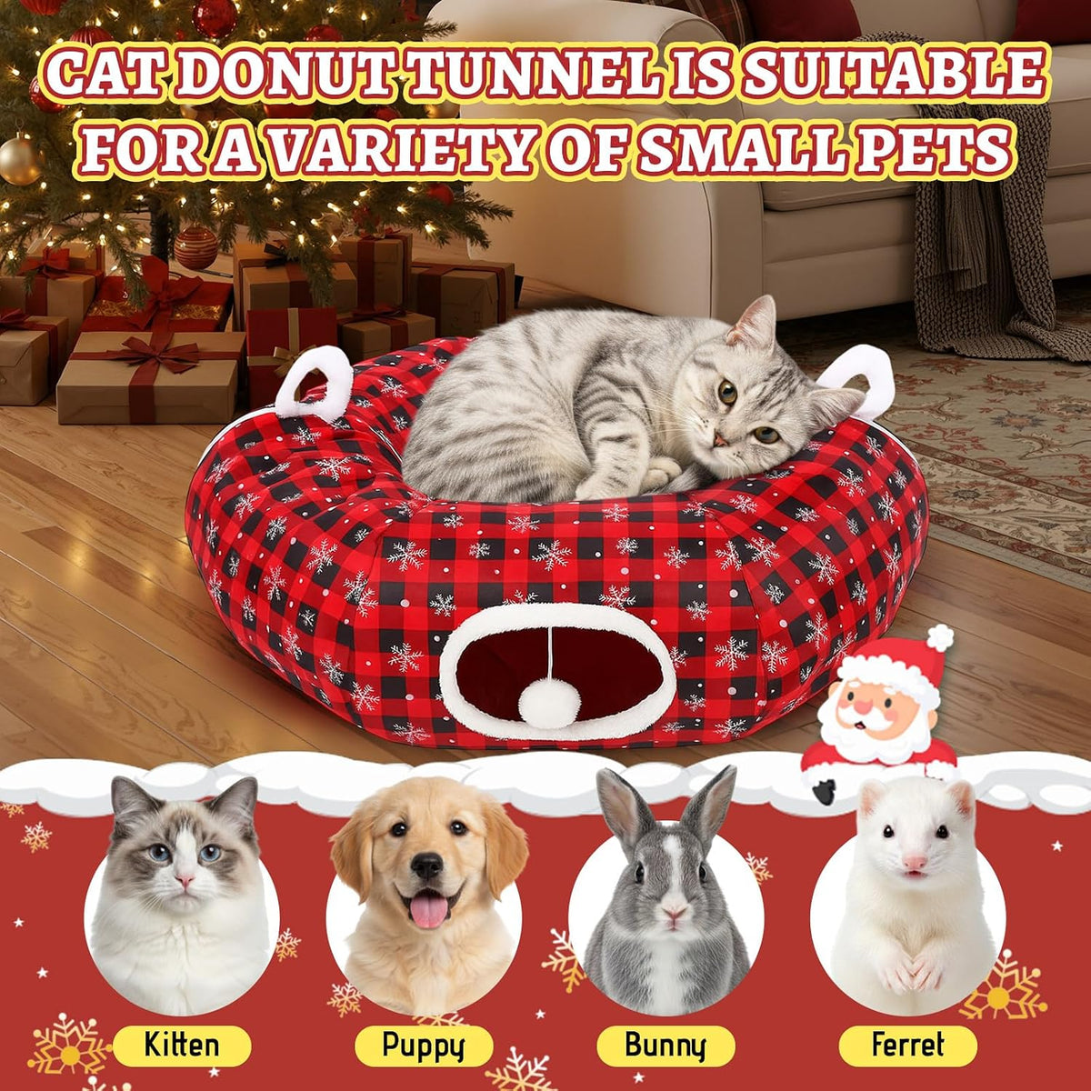 Arrowbash Cat Tunnel for Christmas Tree 3ft Snowflake Plaid Tree Skirt