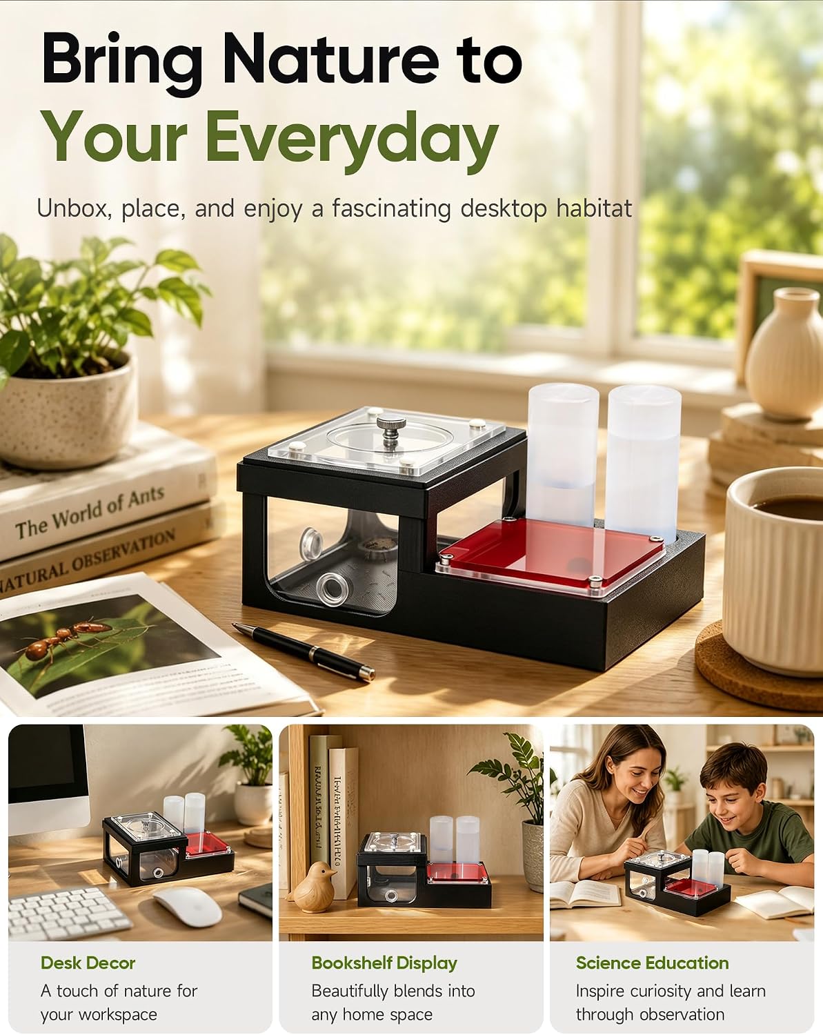 Ant Nest Habitat with 2 Expansion Ports, External Independent Water Tower, Breathable Mesh Base for Improved Airflow for Ant Observation, Indoor Ant Keeping & Education