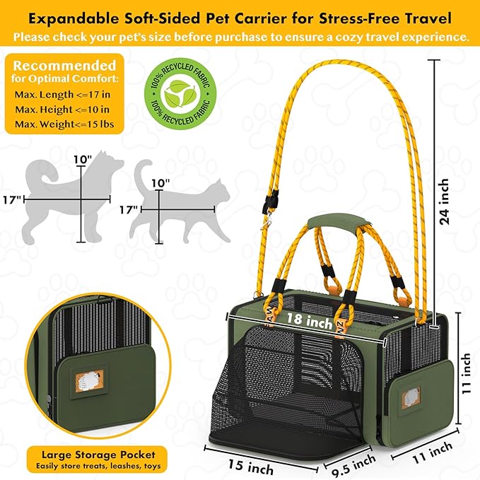 PAWZIDEA Expandable Pet Carrier w/ID Card, 18″×11″×11″ Small Dog Carrier TSA - Image 2