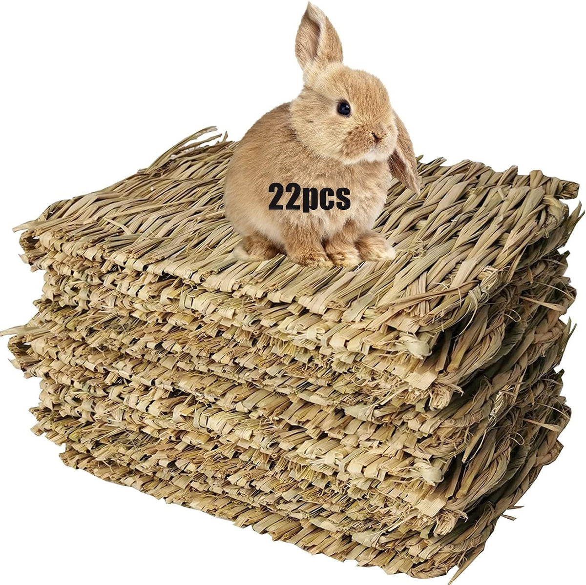 Hamiledyi Hay Mats for Rabbits, 6 Pack Natural Woven Straw Bunny Grass Bed