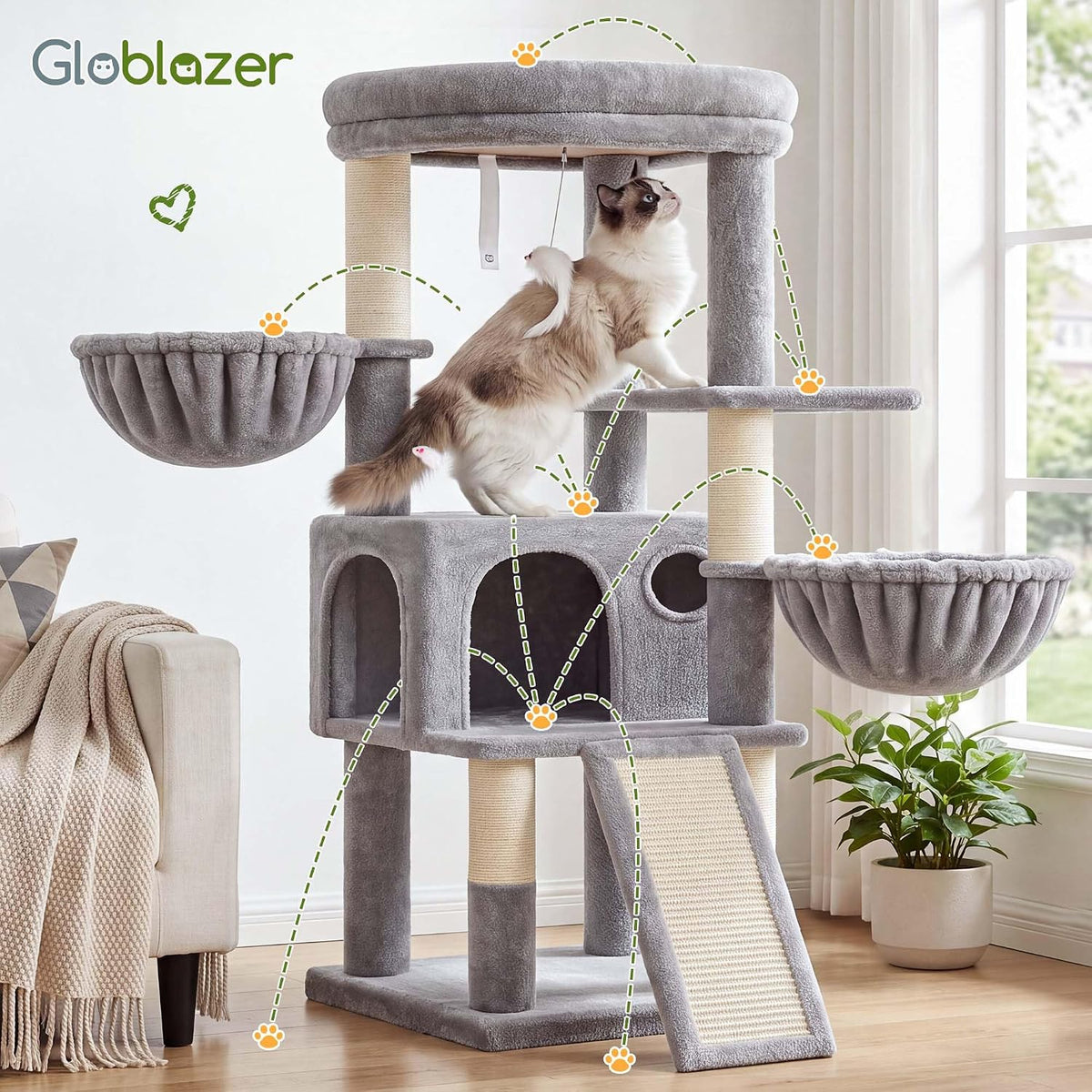 Globlazer
47
Inch
Cat
Tree
Tower
for
Indoor
Cats,
S47,
Light
Grey