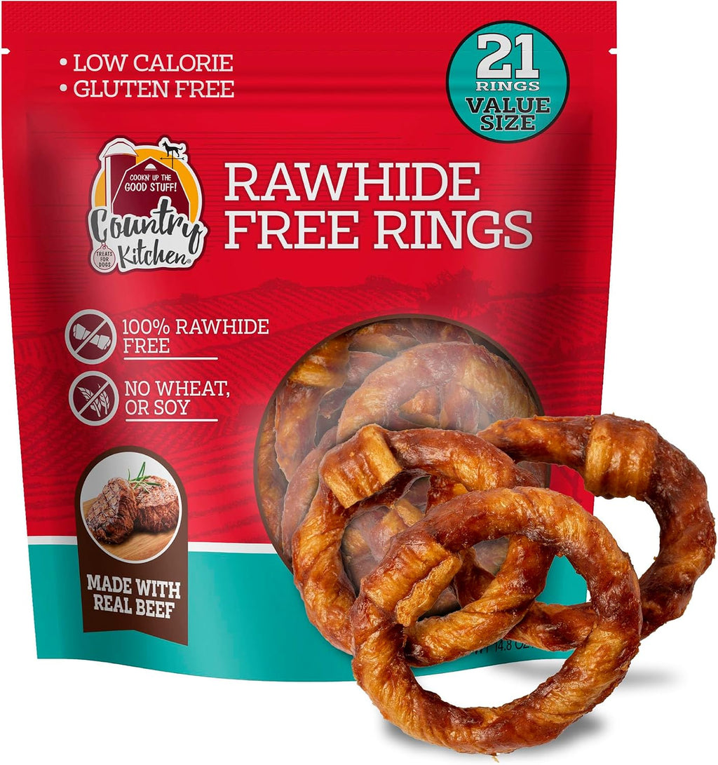Country Kitchen Rawhide Free, Beef Rings Dog Chews, 21 Count
