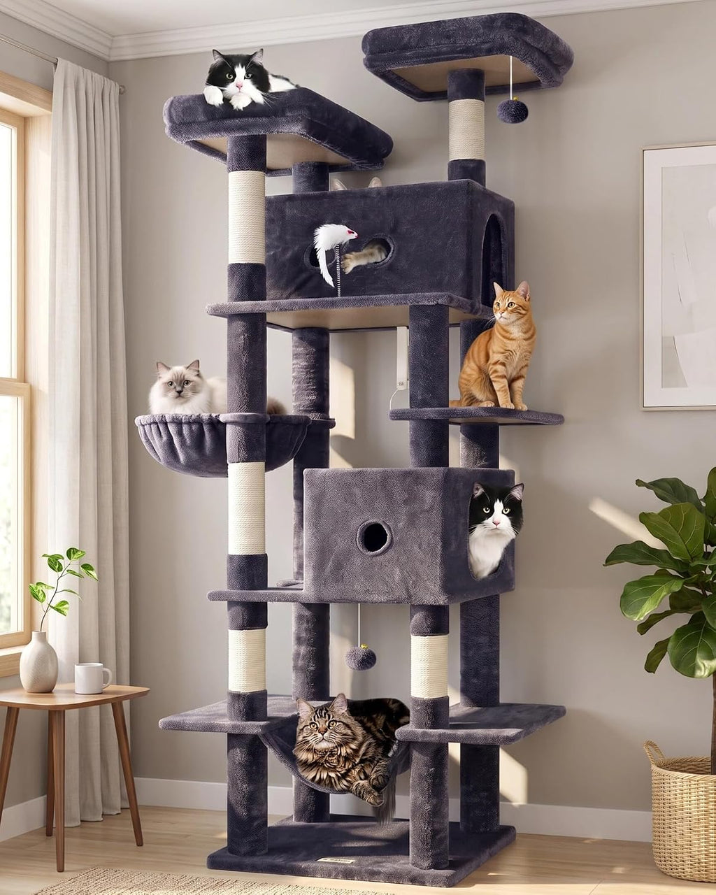 Globlazer 80in Cat Tree Tower for Indoor Cats Large Adult, S80B, Dark Grey